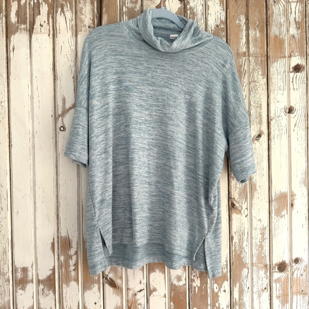 Gap Short Sleeve Cowl Neck Tunic Top, Light Blue Oversized, Medium Tall, EUC